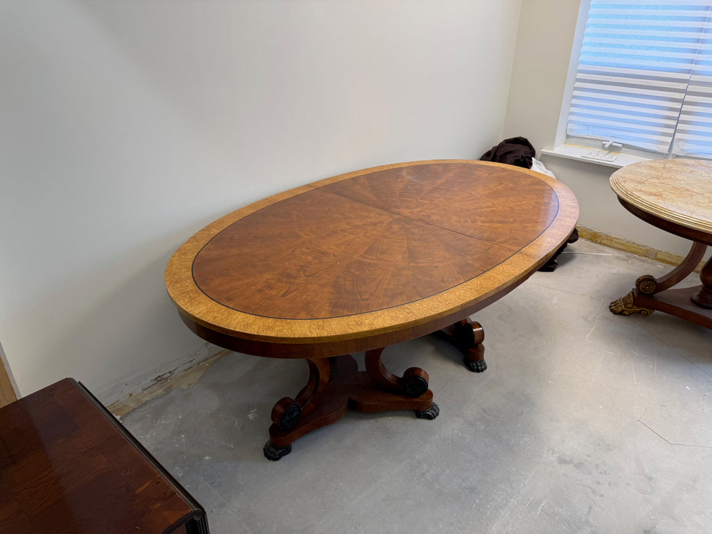 Henredon Regency Burl Wood Double Pedestal Extendable Dining Table