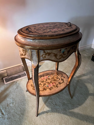 Beautiful Vintage Florentine Accent Table with Storage Top, Made in Italy