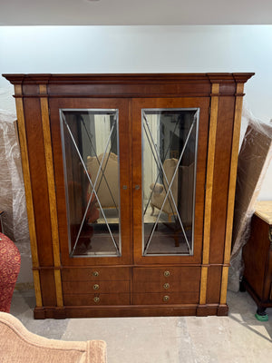 Henredon Neoclassical Cherry and Burl Wood China Display cabinet