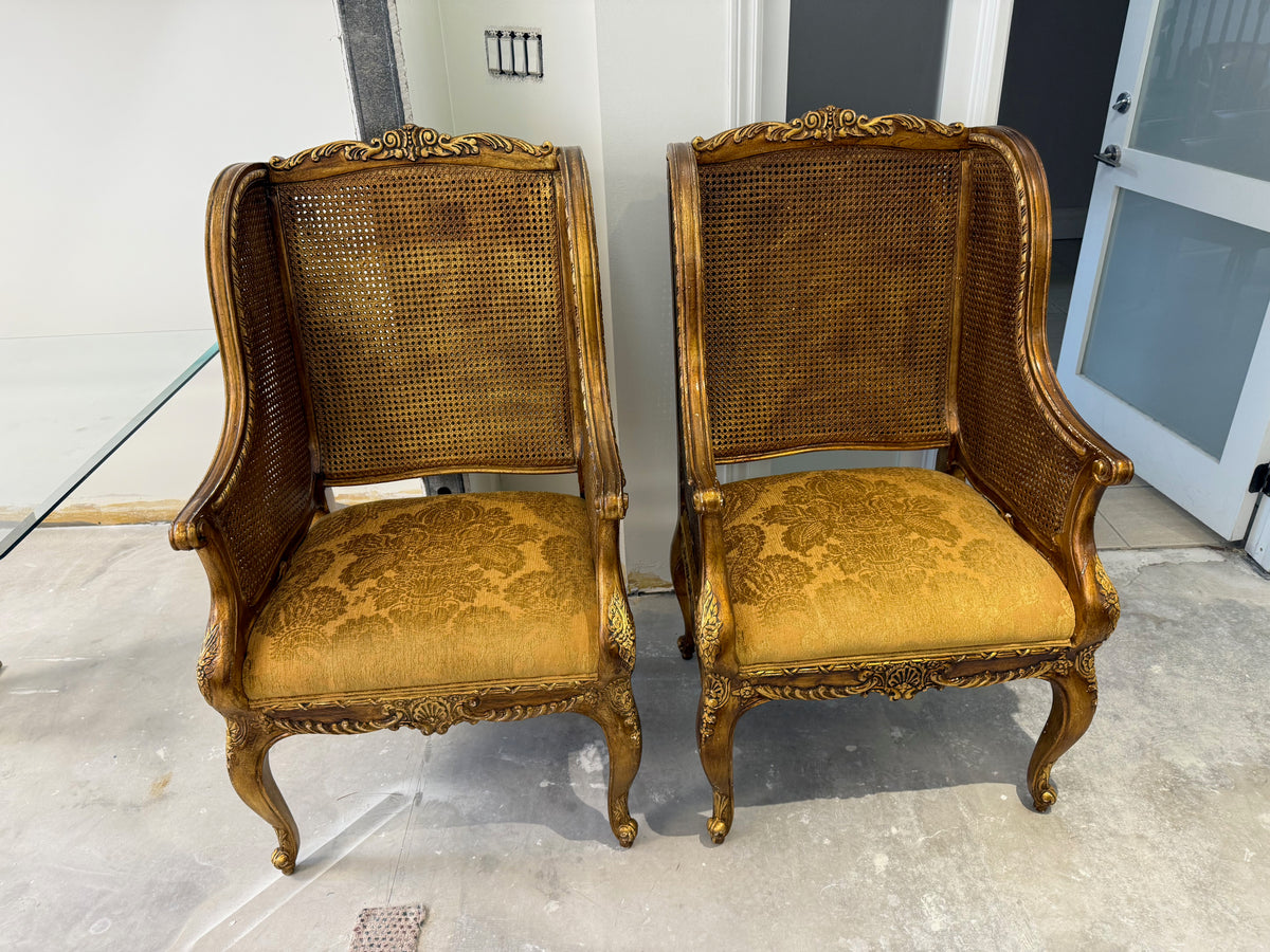 Henredon Schoonbeck Collection Large Louis XV style gilded beechwood cane back chairs