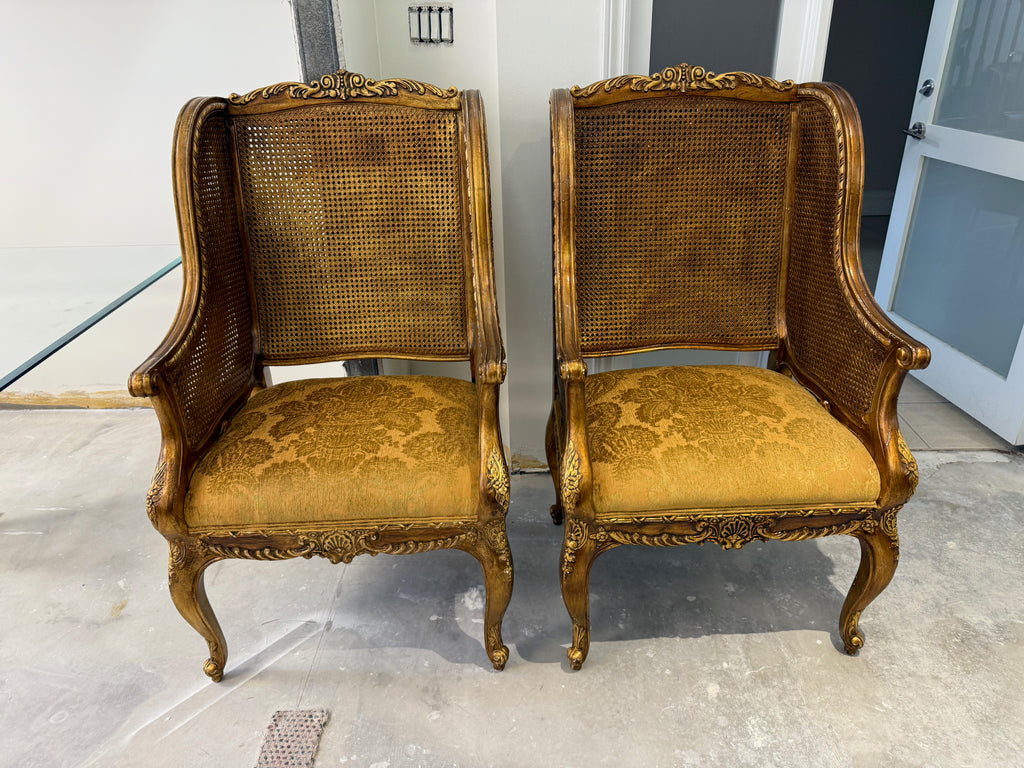Henredon Schoonbeck Collection Large Louis XV style gilded beechwood cane back chairs