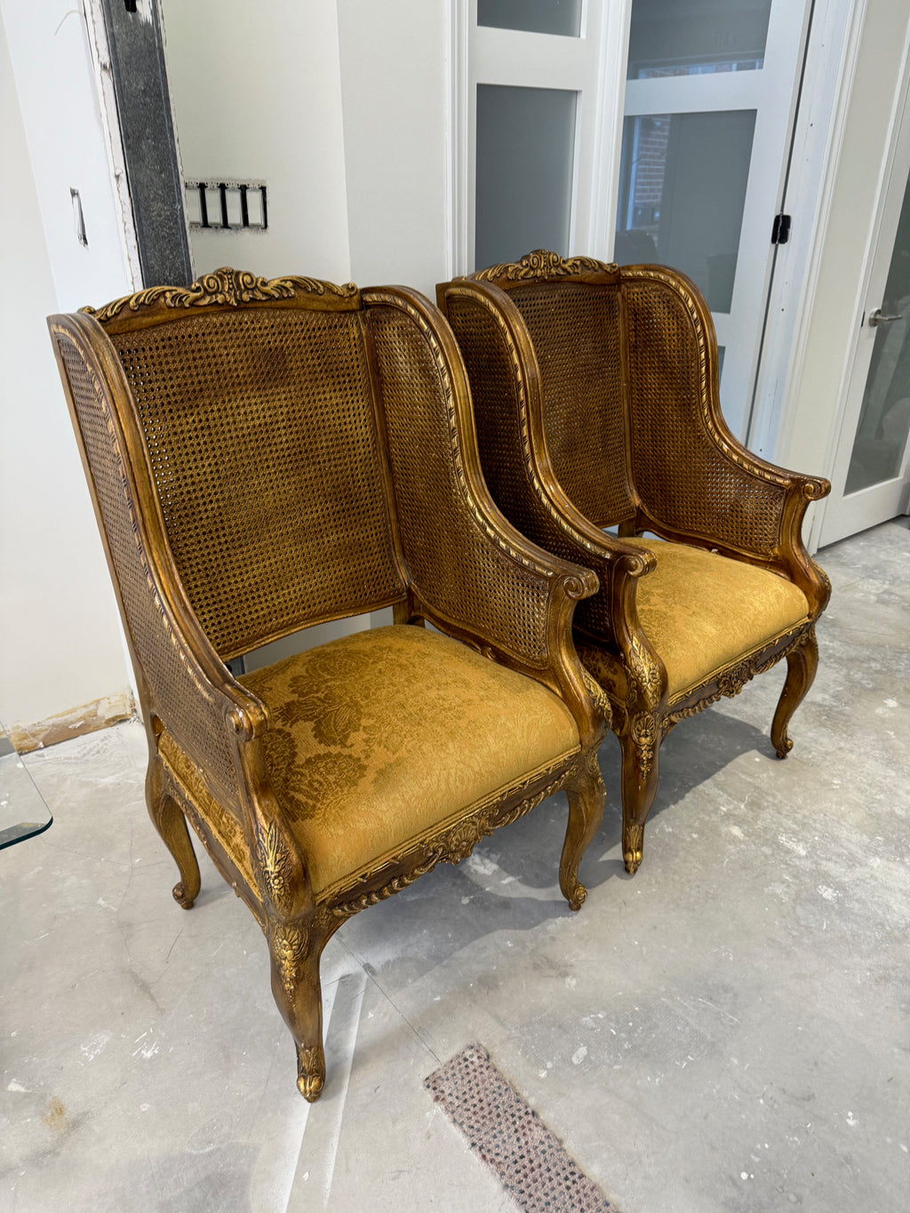 Henredon Schoonbeck Collection Large Louis XV style gilded beechwood cane back chairs