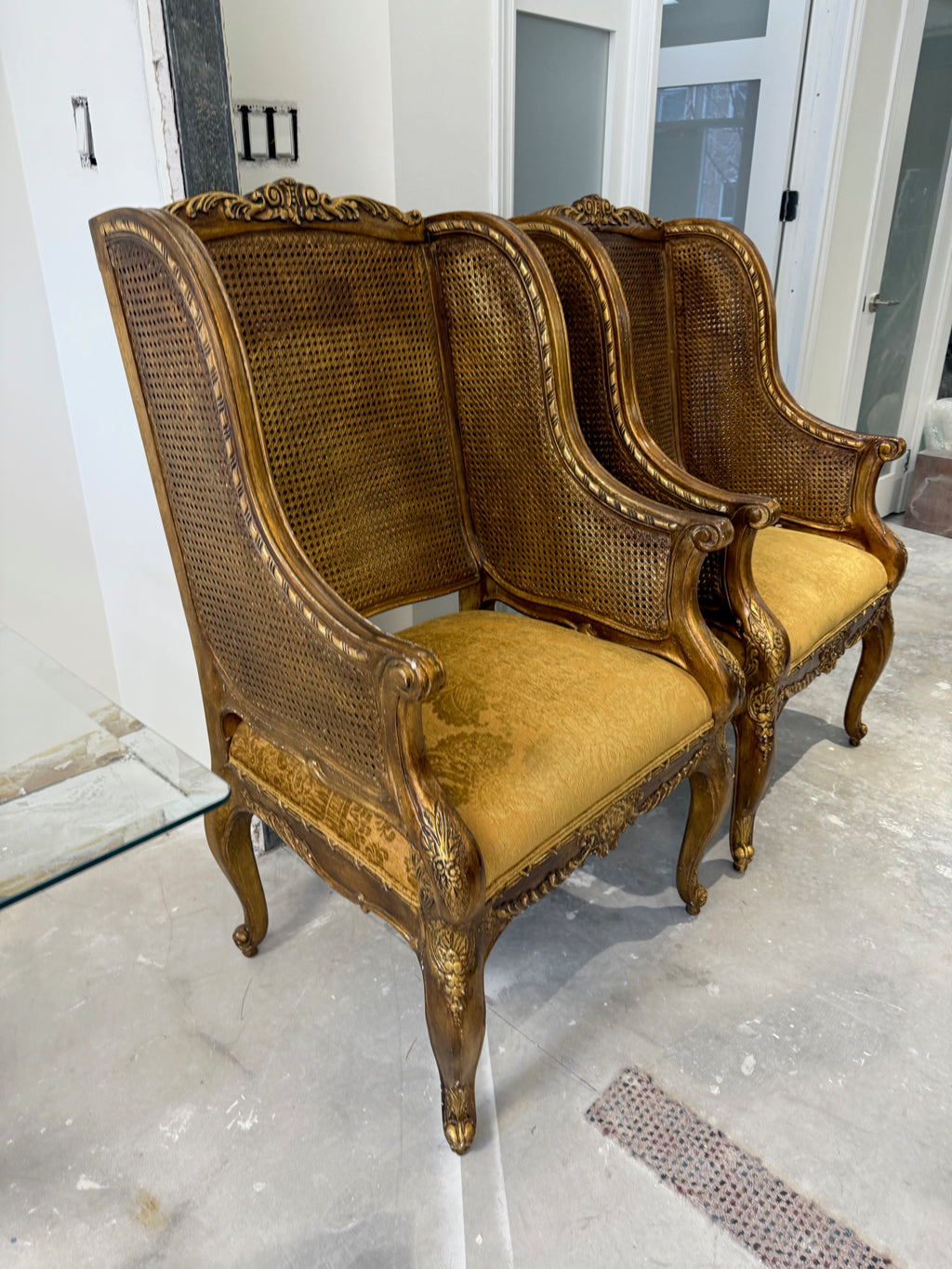 Henredon Schoonbeck Collection Large Louis XV style gilded beechwood cane back chairs