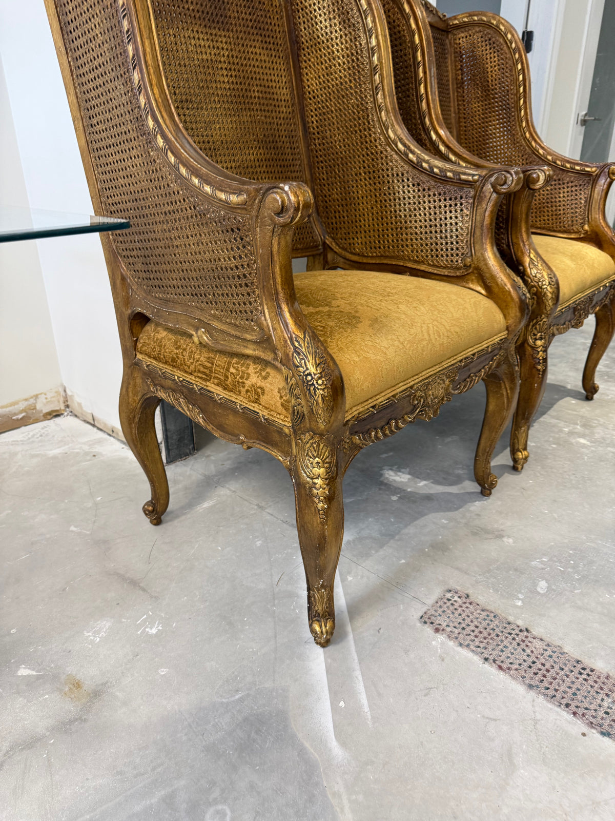 Henredon Schoonbeck Collection Large Louis XV style gilded beechwood cane back chairs