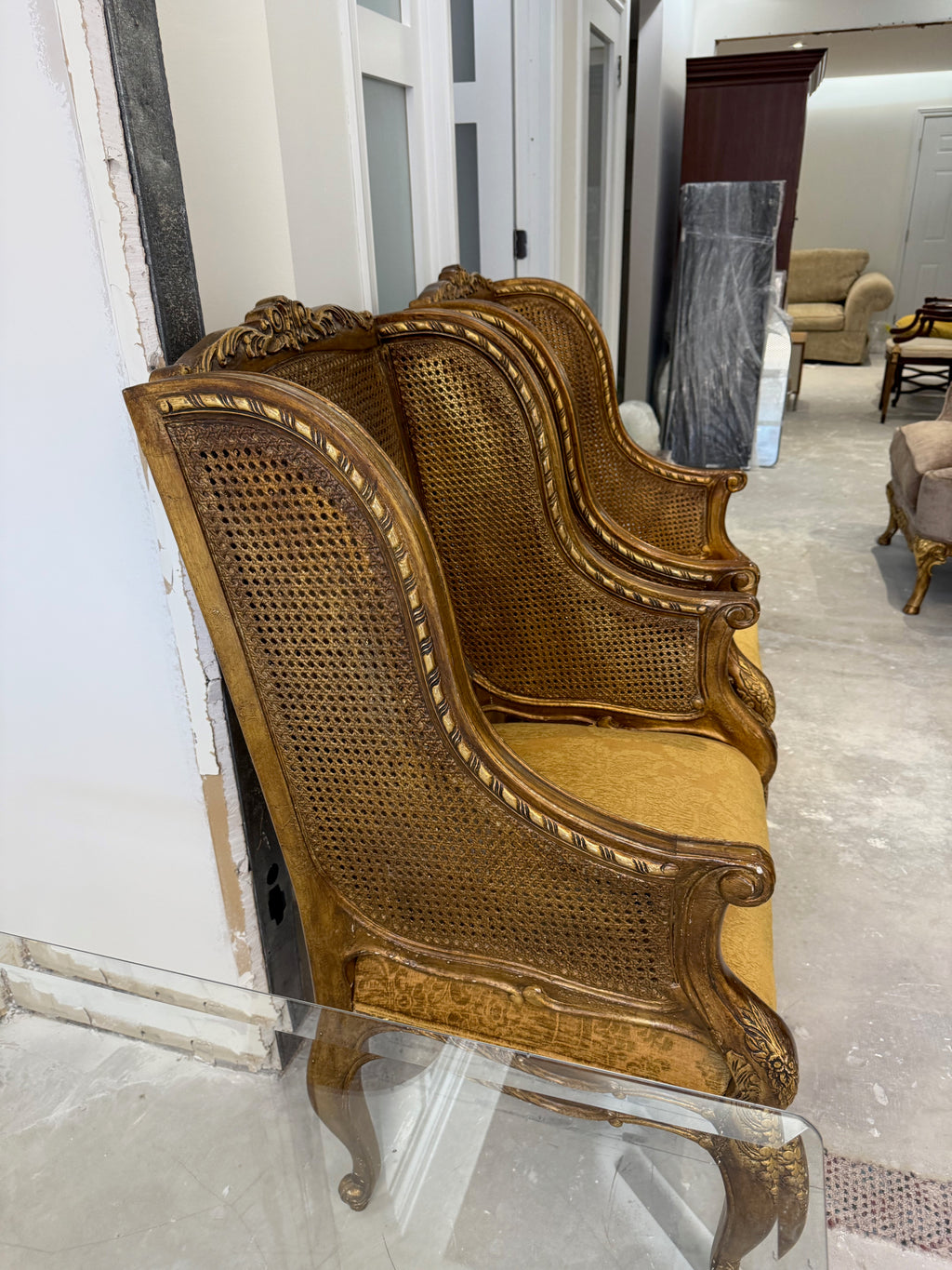 Henredon Schoonbeck Collection Large Louis XV style gilded beechwood cane back chairs