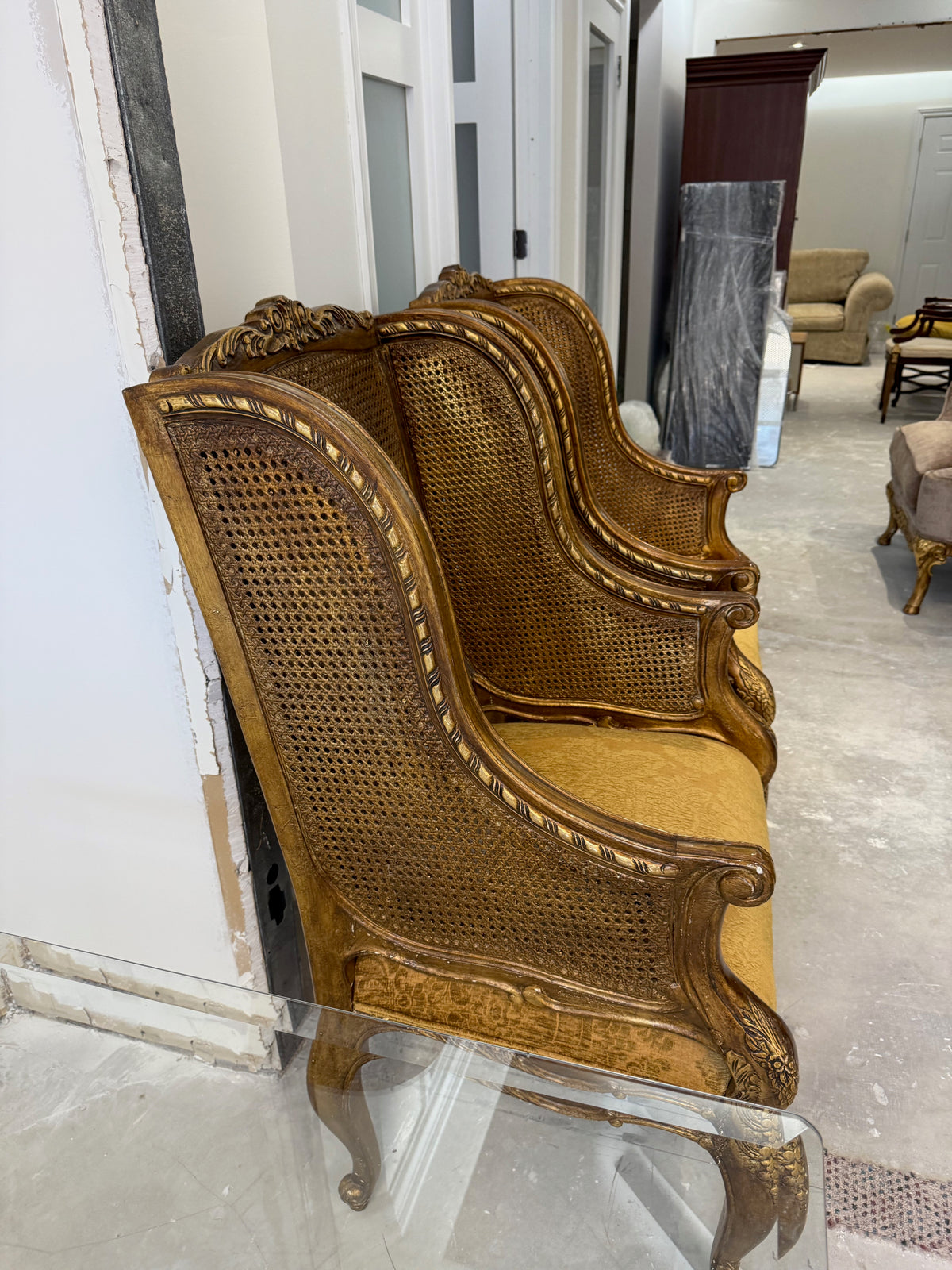 Henredon Schoonbeck Collection Large Louis XV style gilded beechwood cane back chairs