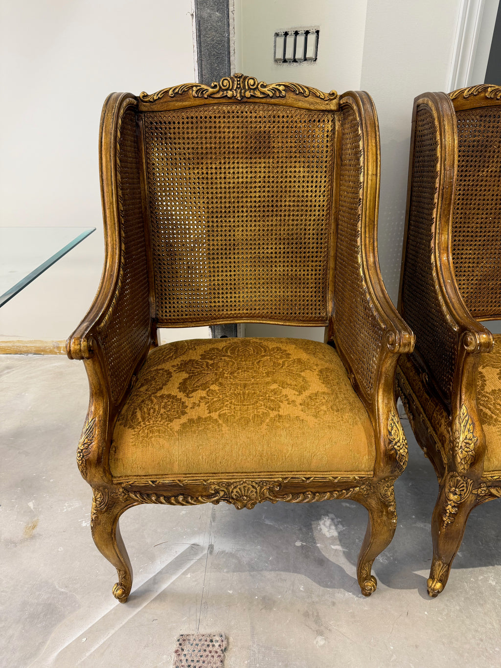 Henredon Schoonbeck Collection Large Louis XV style gilded beechwood cane back chairs