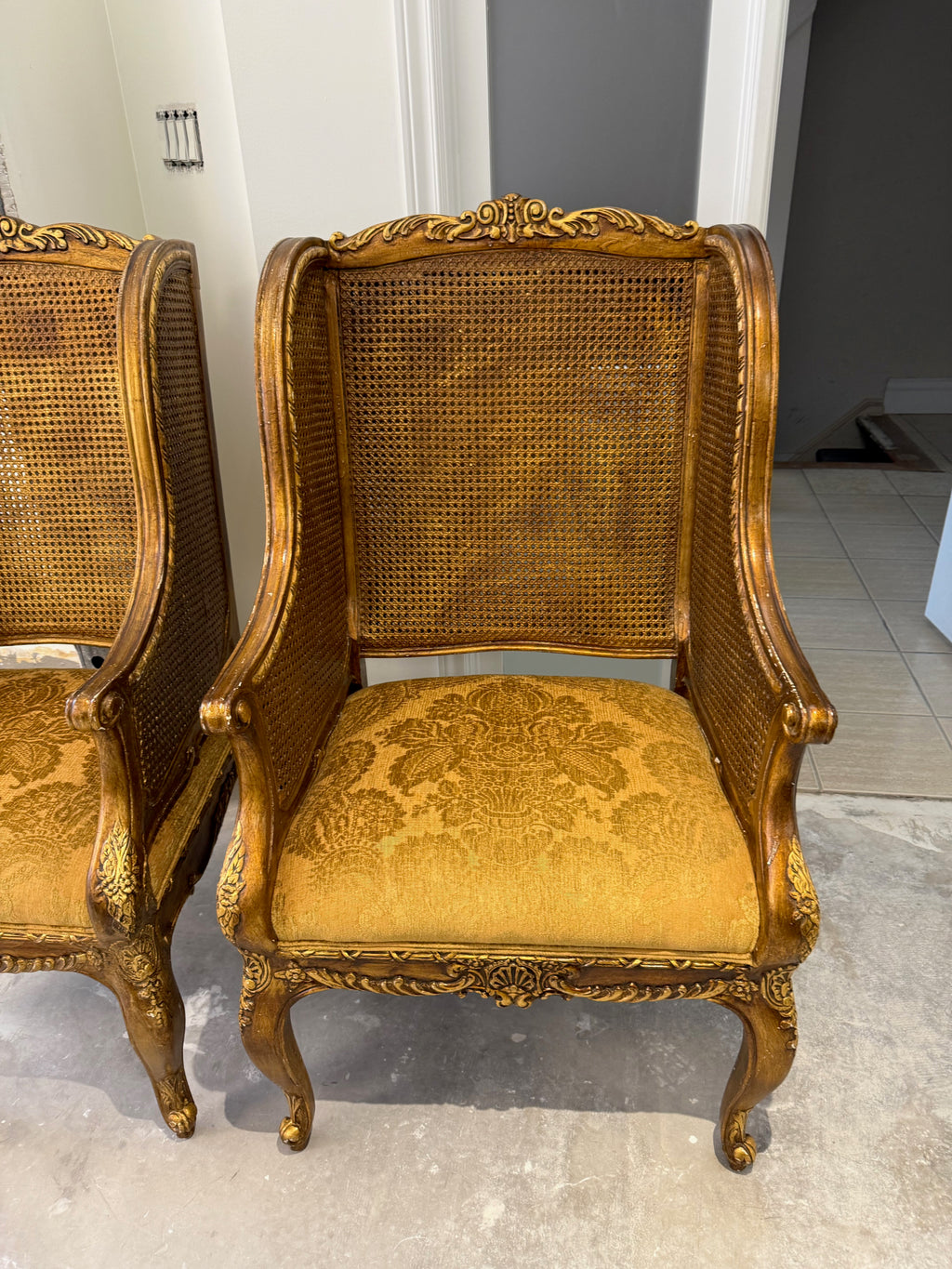 Henredon Schoonbeck Collection Large Louis XV style gilded beechwood cane back chairs