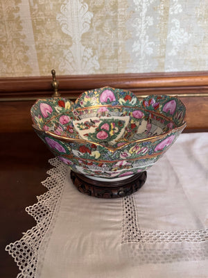 Large Rose Medallion Bowl on Stand