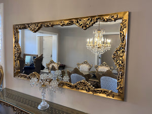 Beautiful 'Paradise Home Decor Furniture' Gold Wood Carved Dining Table + 8 Matching Chairs, Console Table & Mirrors