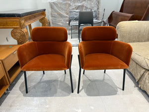 Pair of CB2 Azalea Brown Velvet Chairs
