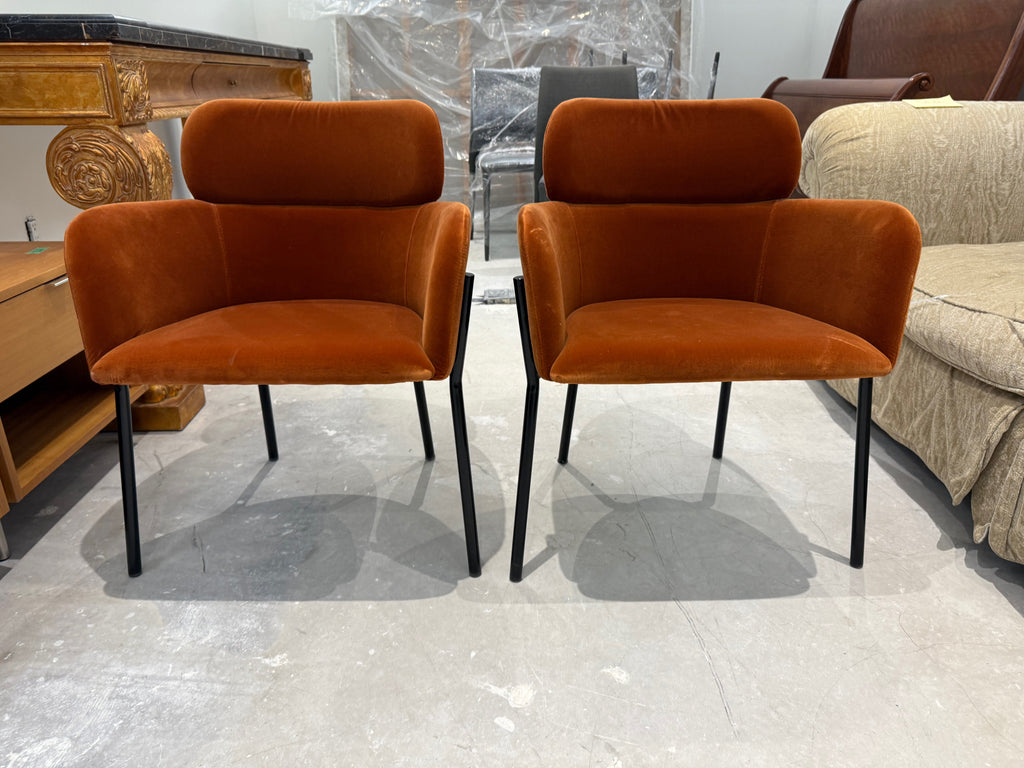 Pair of CB2 Azalea Brown Velvet Chairs