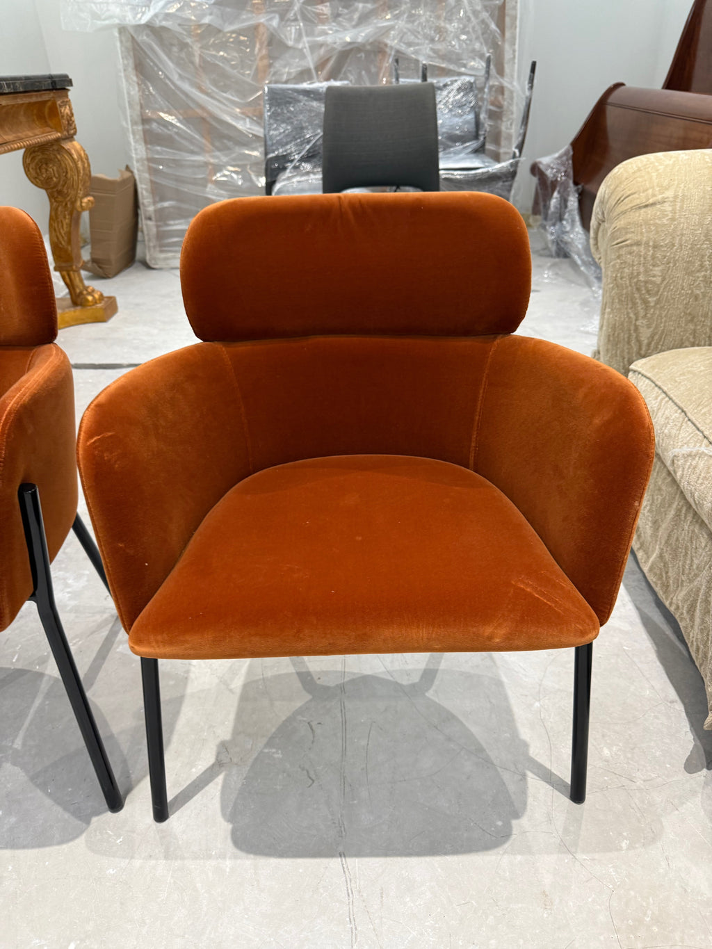 Pair of CB2 Azalea Brown Velvet Chairs
