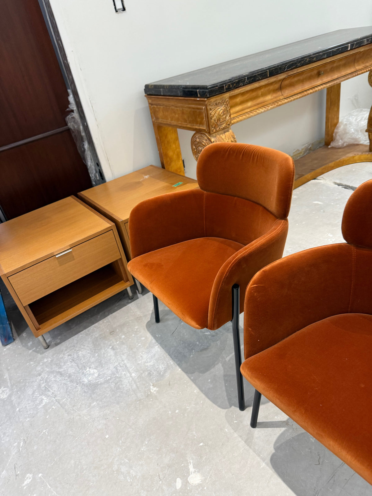 Pair of CB2 Azalea Brown Velvet Chairs