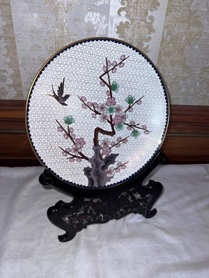 cloissone enameled plate on Stand