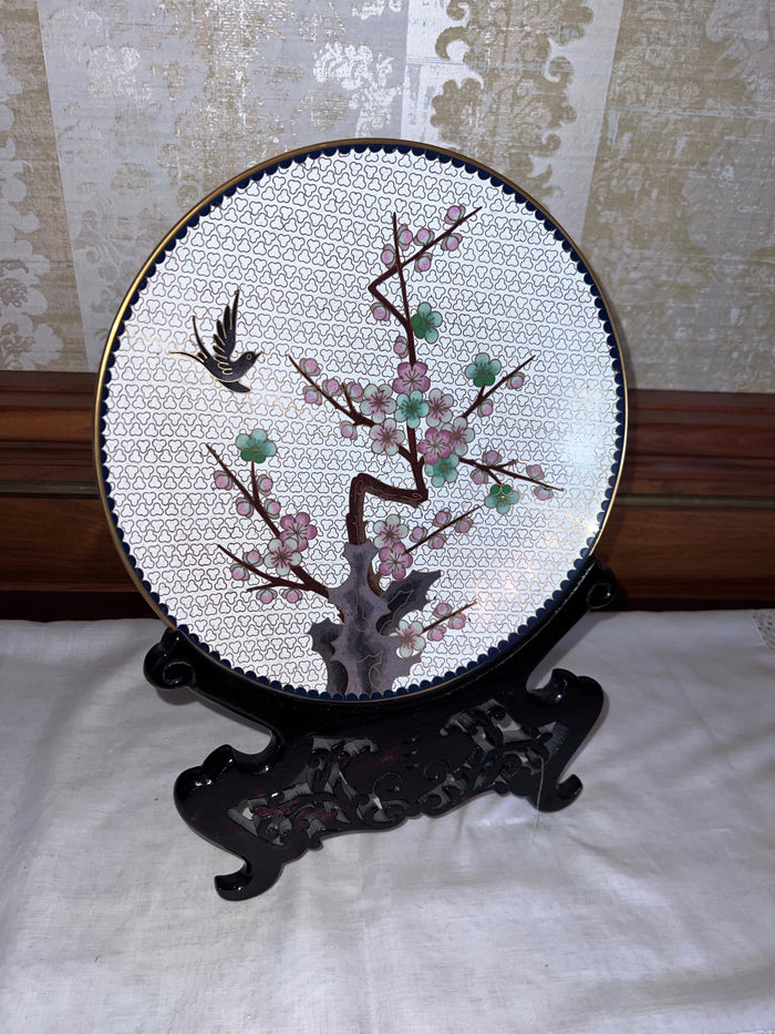 cloissone enameled plate on Stand