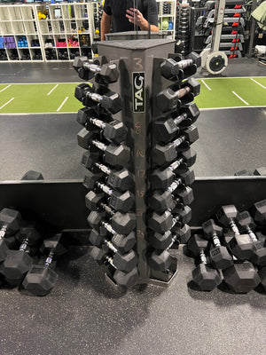 Tag Fitness Dumbbell Rack, with Dumbbells- 3lb, 5lb, 8lb, 10lb, 12lb, 15lb, 17.5lb, 20lb, 25lb, 30lb (*5 sets available)