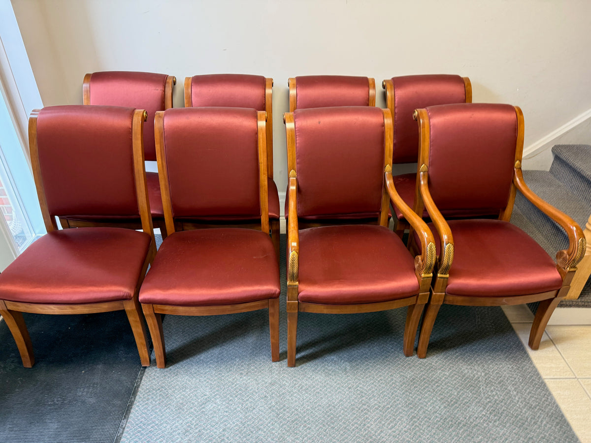 Set of 8 Henredon French Empire Carved Walnut and Giltwood Dining Chairs