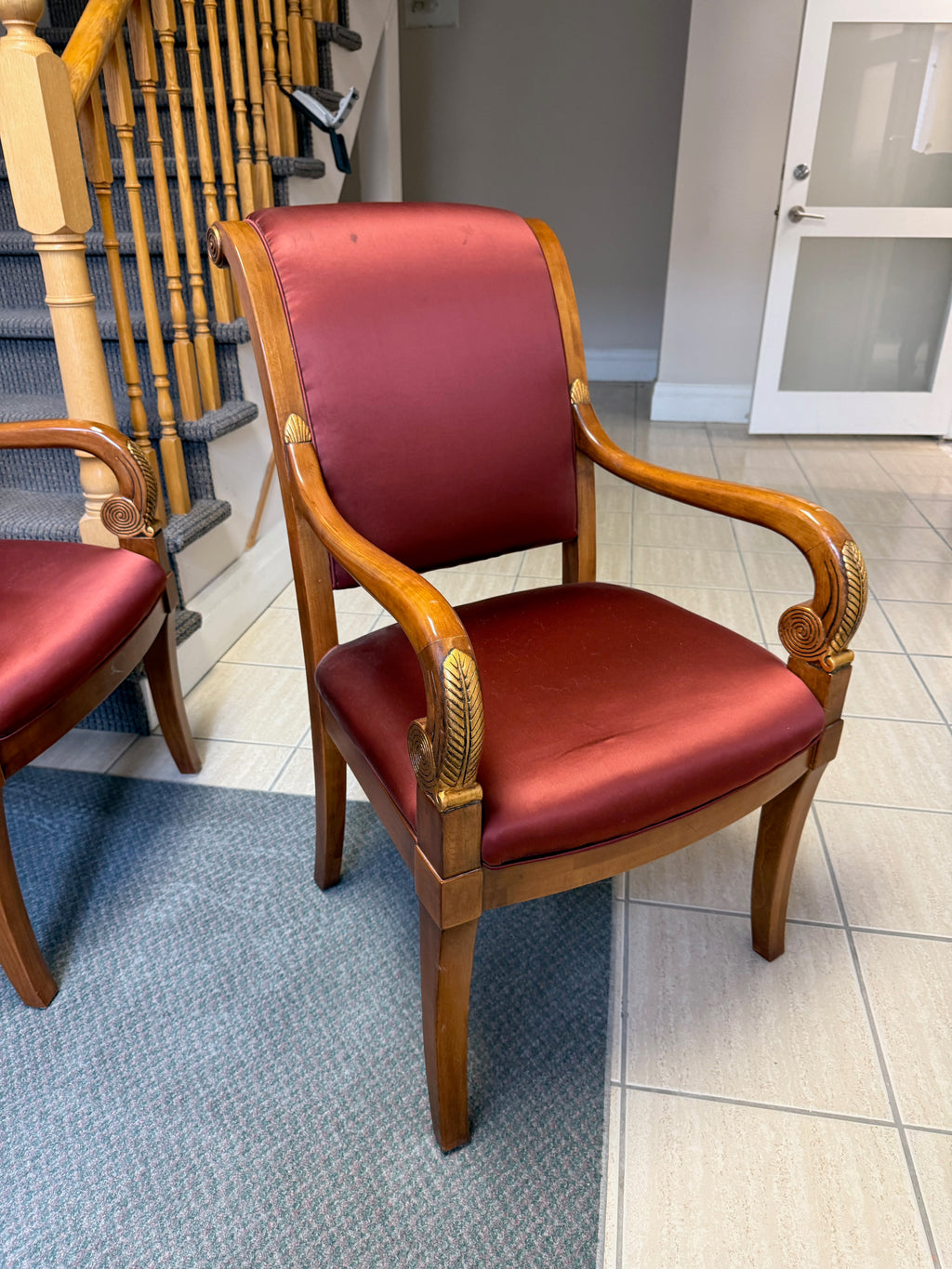 Set of 8 Henredon French Empire Carved Walnut and Giltwood Dining Chairs
