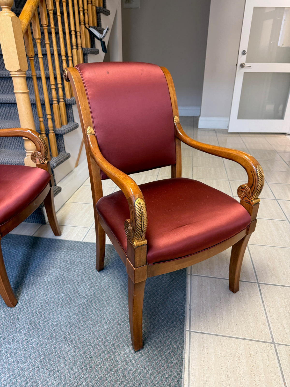 Set of 8 Henredon French Empire Carved Walnut and Giltwood Dining Chairs