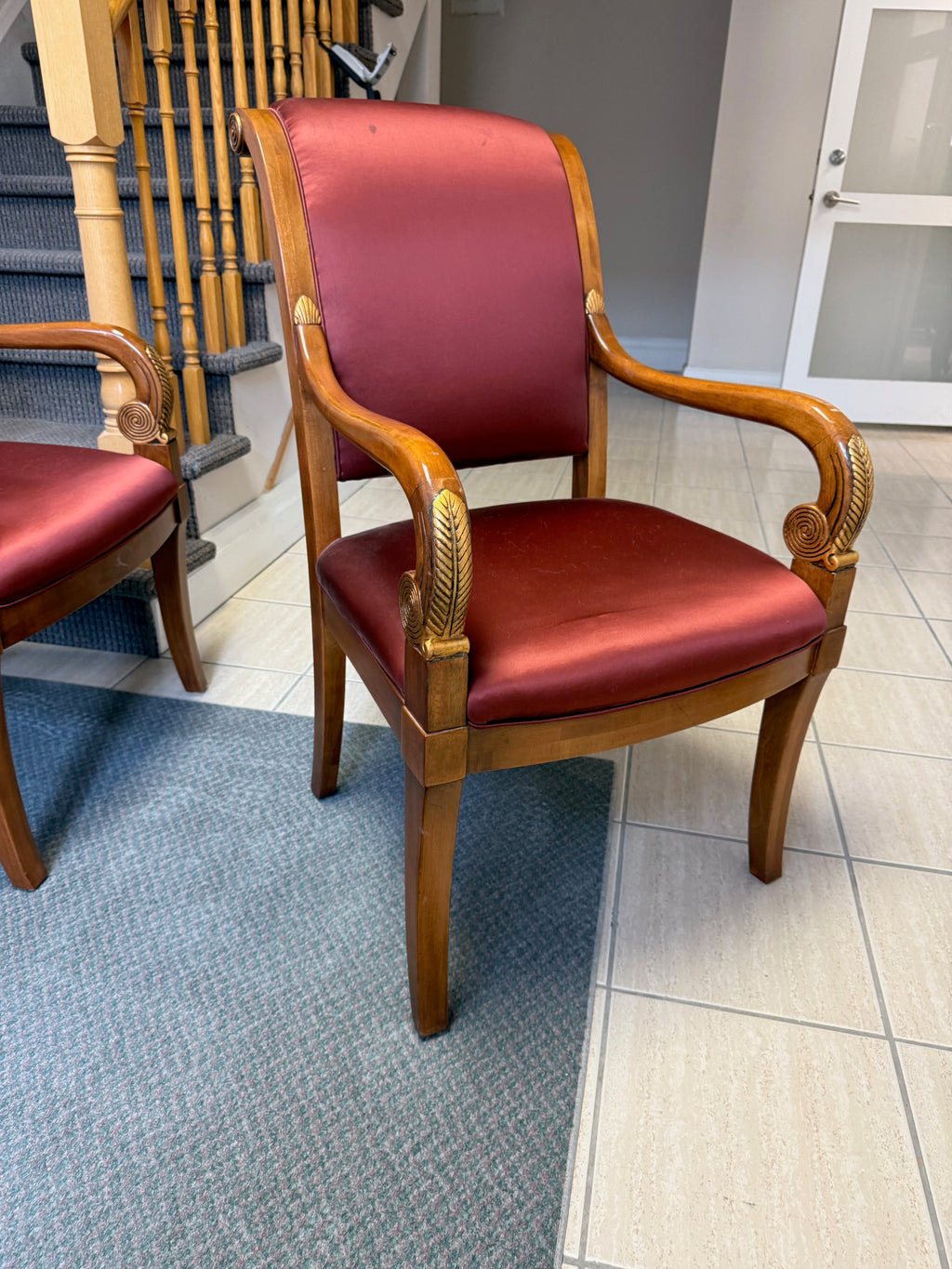 Set of 8 Henredon French Empire Carved Walnut and Giltwood Dining Chairs