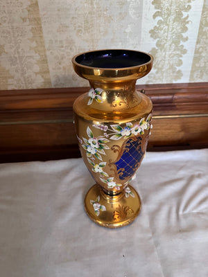 Bohemian Czech Cobalt Blue Crystal Vase