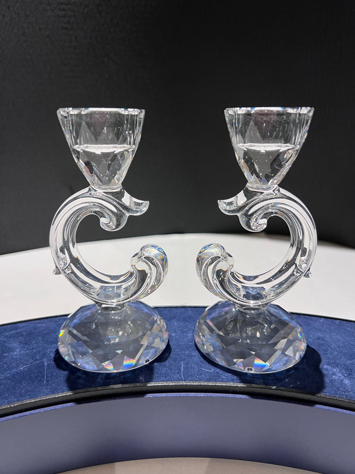 Swarovski Crystal Pair of Baroque Honeycomb Candle Holders