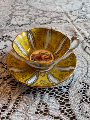 Paragon Yellow and Gold Orchard Panel Teacup and Saucer
