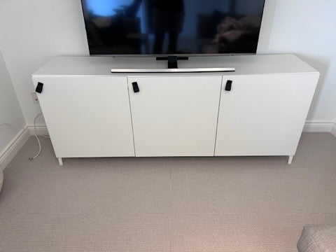 IKEA Besta Storage Cabinet with Black ÖSTERNÄS Leather Handles