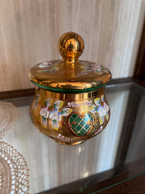 Bohemian Czech Crystal Green Lidded Dish