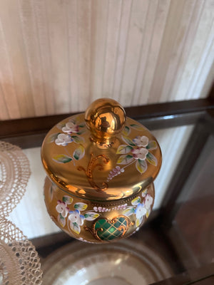Bohemian Czech Crystal Green Lidded Dish