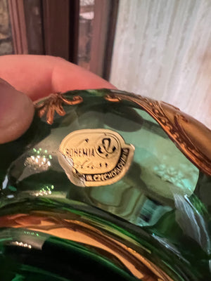 Bohemian Czech Crystal Green Lidded Dish