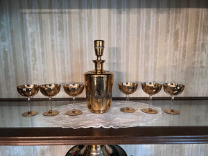 Vintage Small Italian Gold Decanter + 6 Glasses