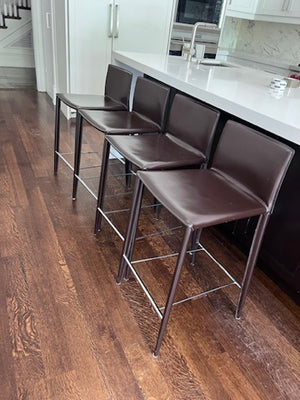 4 Bon Tempi “Linda” Stools in brown leather, from South Hill Home