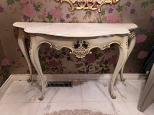 Ornate White Marble Top Console Table, Made in Portugal