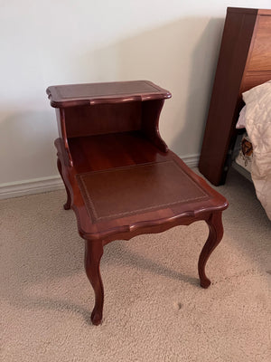 Vintage 2-Tier Side Table with Leather Inlay