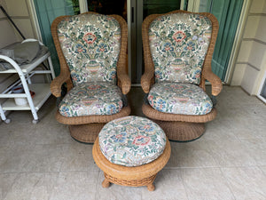 Pair of Outdoor Wicker Lounge Chairs +1 Footstool