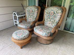Pair of Outdoor Wicker Lounge Chairs +1 Footstool