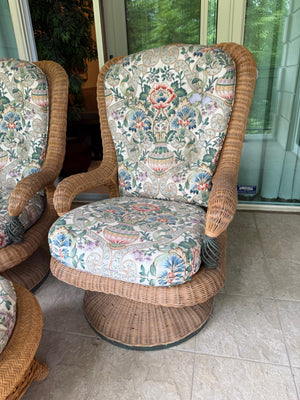 Pair of Outdoor Wicker Lounge Chairs +1 Footstool