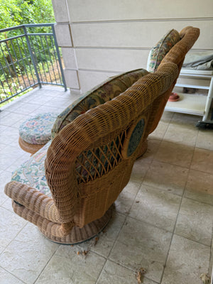 Pair of Outdoor Wicker Lounge Chairs +1 Footstool