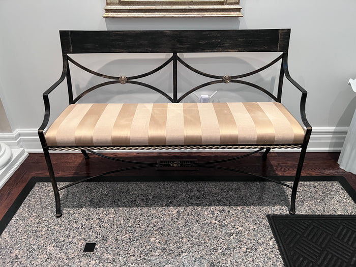 Custom Wrought Iron Bench with Gold Fabric
