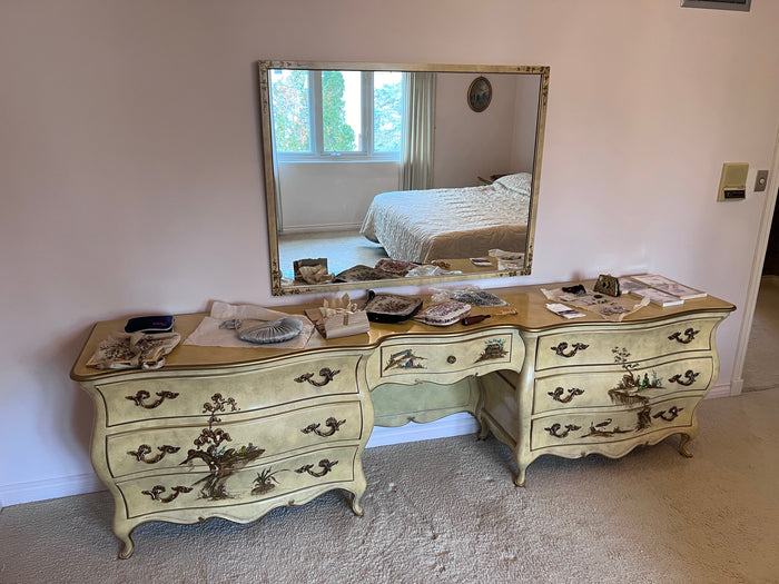 Vintage Union National Fine Furniture Chinoiserie Large Double Dresser + Mirror