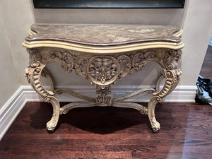 Carved Marble Top Console Table