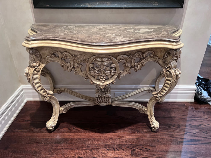Carved Marble Top Console Table