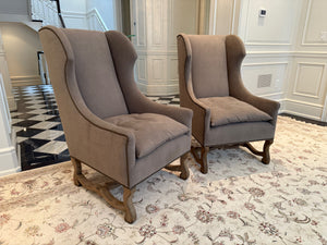2 Restoration Hardware French Baroque Upholstered Wing Chairs (*retail $4,000/pair)