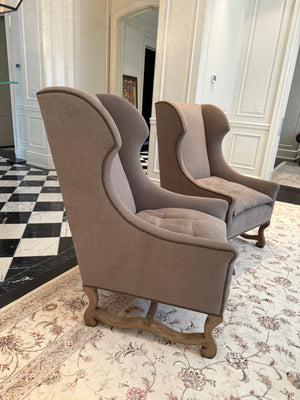 2 Restoration Hardware French Baroque Upholstered Wing Chairs (*retail $4,000/pair)