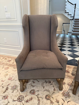 2 Restoration Hardware French Baroque Upholstered Wing Chairs (*retail $4,000/pair)