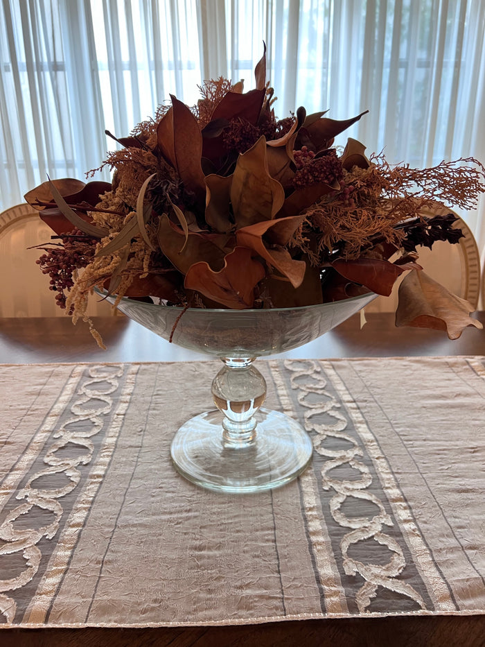 Glass Pedestal Bowl w/Faux Flowers