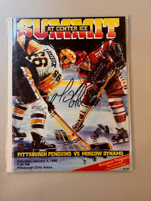 Summit at center ice Program-  pittsburgh penguins vs moscow dynamo, Signed by Mario Lemieux