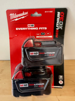 BRAND NEW Pack of 2 Milwaukee 48-11-1822 8V M18 Lithium-Ion Extended Capacity (XC) 3.0 Ah REDLITHIUM Batteries